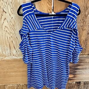 Blue Striped Cold Shoulder Top